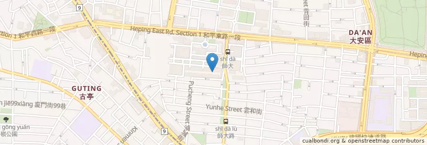 Mapa de ubicacion de 誠正中廷販賣機 en Taiwan, Nuova Taipei, Taipei, 大安區.