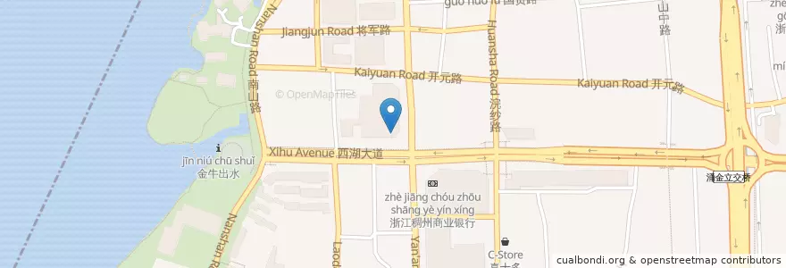 Mapa de ubicacion de 上海浦东发展银行 en 中国, 浙江省, 杭州市, 上城区, 湖滨街道.