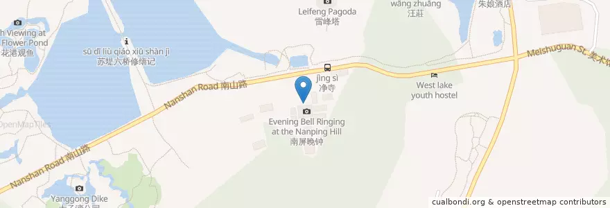 Mapa de ubicacion de 净慈寺 en China, Zhejiang, 杭州市, 西湖区.