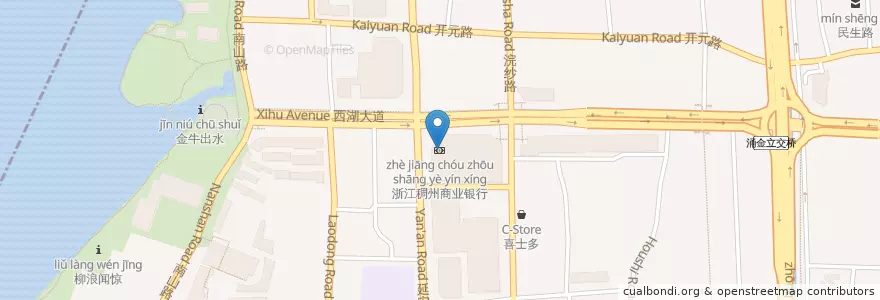 Mapa de ubicacion de 浙江稠州商业银行 en 中国, 浙江省, 杭州市, 上城区.
