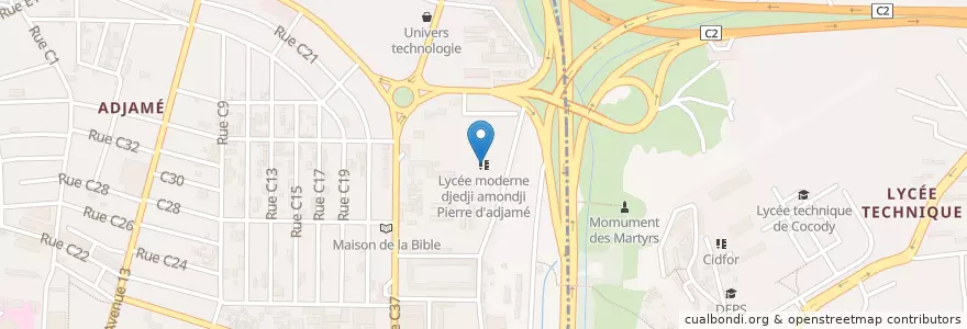 Mapa de ubicacion de Lycée moderne djedji amondji Pierre d'adjamé en 科特迪瓦, 阿比让, Cocody, Adjamé.