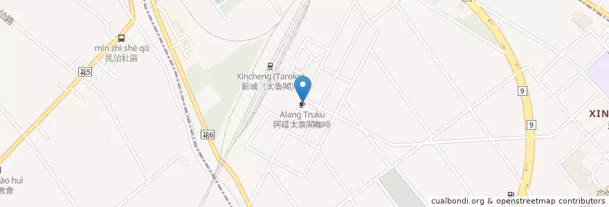 Mapa de ubicacion de 阿礑太魯閣咖啡 en Taiwan, 臺灣省, 花蓮縣, 新城鄉.