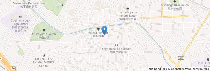 Mapa de ubicacion de 八幡神社 en Japan, Tokyo, Suginami.