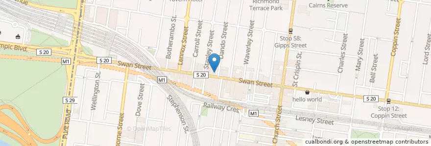 Mapa de ubicacion de Cafe 117 en 澳大利亚, 维多利亚州, City Of Yarra.