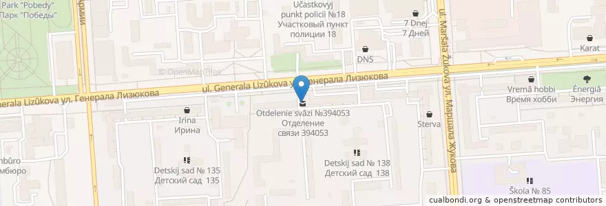 Mapa de ubicacion de Отделение связи №394053 en Russland, Föderationskreis Zentralrussland, Oblast Woronesch, Городской Округ Воронеж.