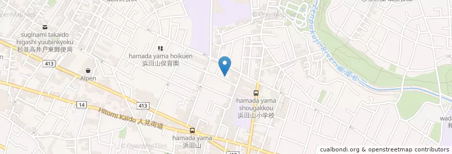 Mapa de ubicacion de 杉並区立 浜田山児童館 en 日本, 東京都, 杉並区.