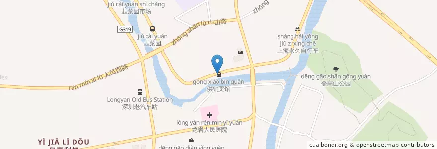 Mapa de ubicacion de 供销宾馆 en 中国, 福建省, 竜岩市, 新羅区.