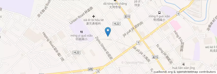 Mapa de ubicacion de 一味屋日料 en تایوان, 臺灣省, هوالاین, 花蓮市.