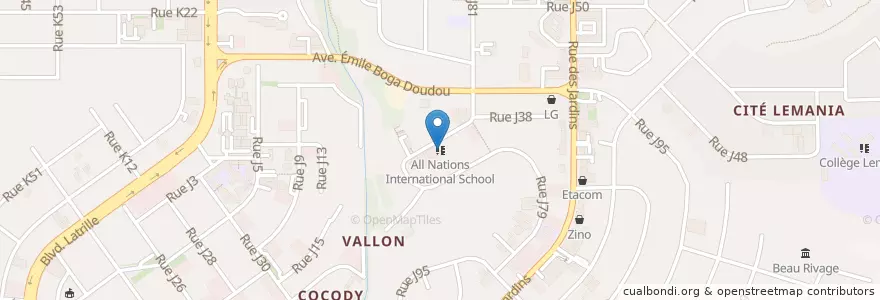 Mapa de ubicacion de All Nations International School en Côte D’Ivoire, Abidjan, Cocody.