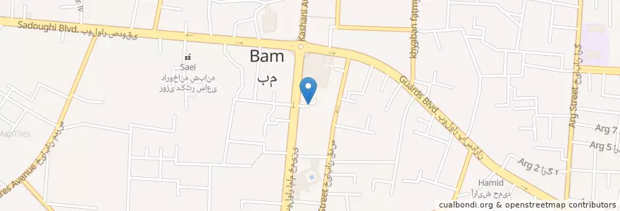 Mapa de ubicacion de داروخانه شبانه روزی دکتر قنبری en イラン, ケルマーン, شهرستان بم, بخش مرکزی شهرستان بم, بم.