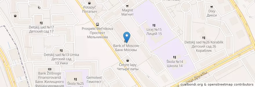 Mapa de ubicacion de Альфа-Банк en Rusya Federasyonu, Центральный Федеральный Округ, Московская Область, Городской Округ Химки.