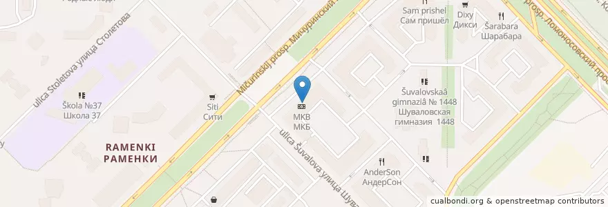 Mapa de ubicacion de Альфа-Банк en Rusland, Centraal Federaal District, Moskou, Западный Административный Округ, Район Раменки.