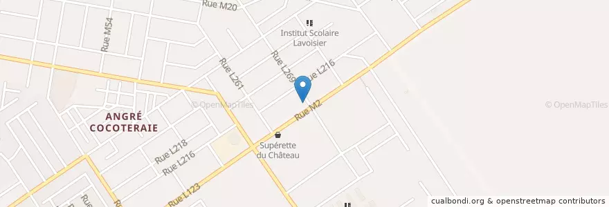 Mapa de ubicacion de Pharmacie du château Angré en Costa D'Avorio, Abidjan, Cocody.