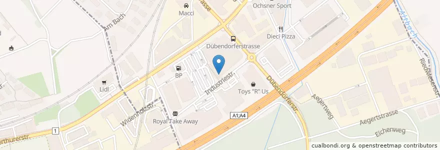 Mapa de ubicacion de Coop Restaurant en Швейцария, Цюрих, Бюлах, Dietlikon.