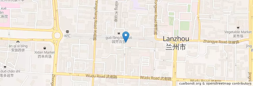 Mapa de ubicacion de 兰州银行 en 中国, 甘肃省, 兰州市, 城关区, 张掖路街道.