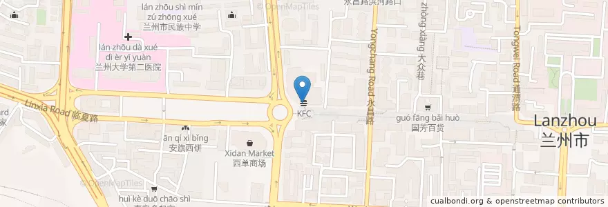 Mapa de ubicacion de KFC en Chine, Gansu, 兰州市 (Lanzhou), 城关区, 张掖路街道.