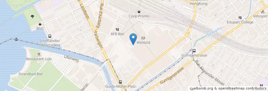 Mapa de ubicacion de Coop Centre Bahnhof en 瑞士, 伯尔尼, Verwaltungsregion Seeland, Verwaltungskreis Biel/Bienne, Biel/Bienne.