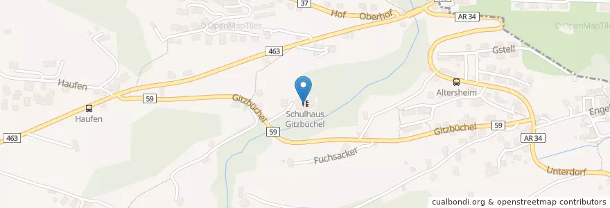 Mapa de ubicacion de Schulhaus Gitzbüchel en Suisse, Saint-Gall, Lutzenberg.
