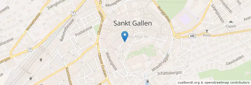 Mapa de ubicacion de Café Pelikan en Schweiz, Sankt Gallen, Wahlkreis St. Gallen, St. Gallen.