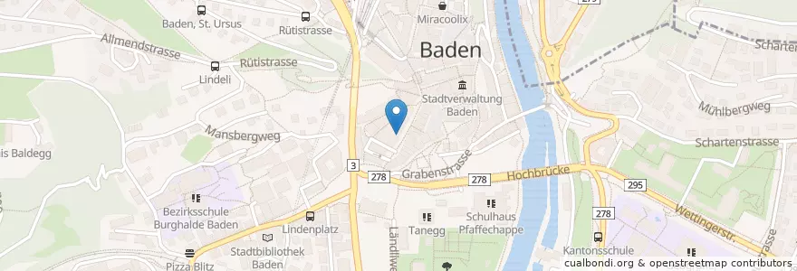 Mapa de ubicacion de Fiori en Svizzera, Argovia, Bezirk Baden, Baden.