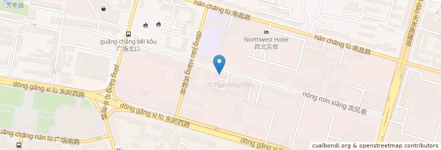 Mapa de ubicacion de 川江滋香火锅 en 중국, 간쑤성, 兰州市 (Lanzhou), 城关区, 东岗西路街道.