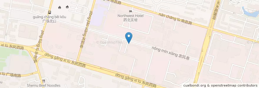 Mapa de ubicacion de 秦食煌 en 中国, 甘肃省, 兰州市, 城关区, 东岗西路.