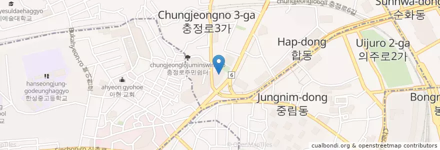 Mapa de ubicacion de 구세군아트홀 en Республика Корея, Сеул, 서대문구, 충현동.