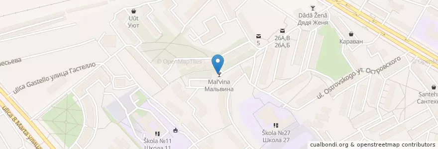 Mapa de ubicacion de Мальвина en Russia, Circondario Federale Del Volga, Пензенская Область, Городской Округ Пенза.
