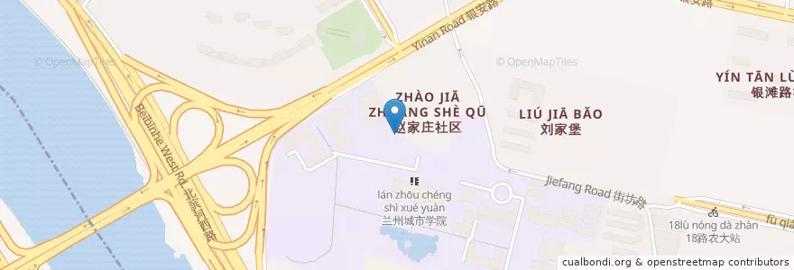 Mapa de ubicacion de 兰州城市学院附属中学 en الصين, قانسو, 兰州市 (Lanzhou), 七里河区, 安宁区, 刘家堡街道.