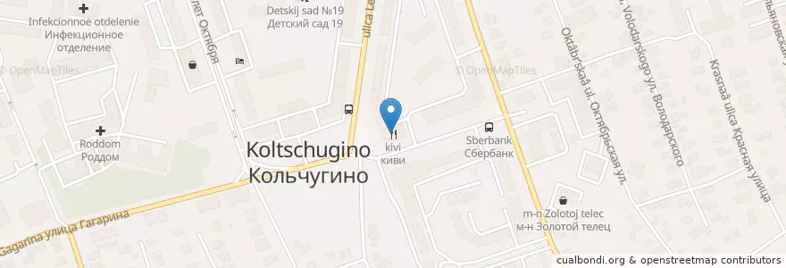 Mapa de ubicacion de киви en Rusia, Distrito Federal Central, Óblast De Vladímir, Кольчугинский Район, Городское Поселение Кольчугино.