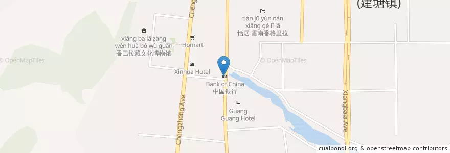 Mapa de ubicacion de 中国银行 en چین, یون‌نان, 迪庆藏族自治州, 香格里拉市, 建塘镇.