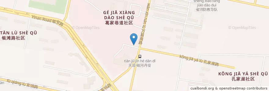 Mapa de ubicacion de 河丹堤点 en چین, گانسو, لانژو, 安宁区, 孔家崖街道.