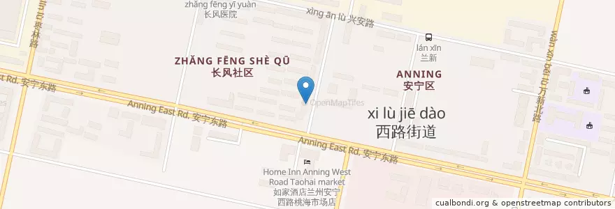 Mapa de ubicacion de 长风公园南 en 中国, 甘肃省, 兰州市 (Lanzhou), 安宁区, 安宁西路街道.
