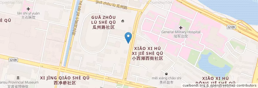 Mapa de ubicacion de 七里河体育场 en China, Gansu, 兰州市 (Lanzhou), 七里河区, 西湖街道.