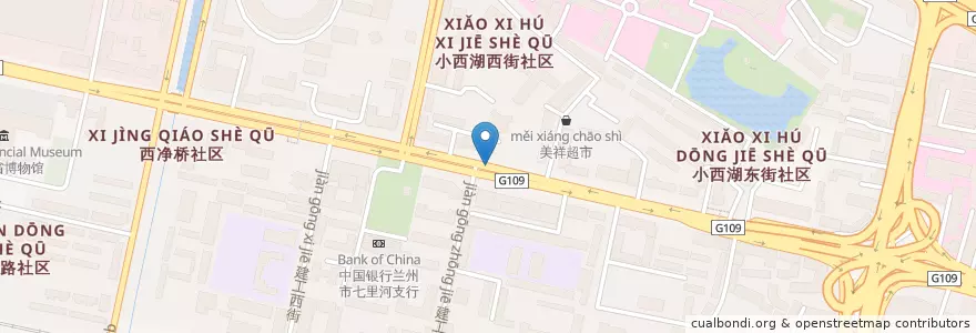 Mapa de ubicacion de 众品斋酒店点 en 中国, 甘肃省, 兰州市, 七里河区, 西湖街道.