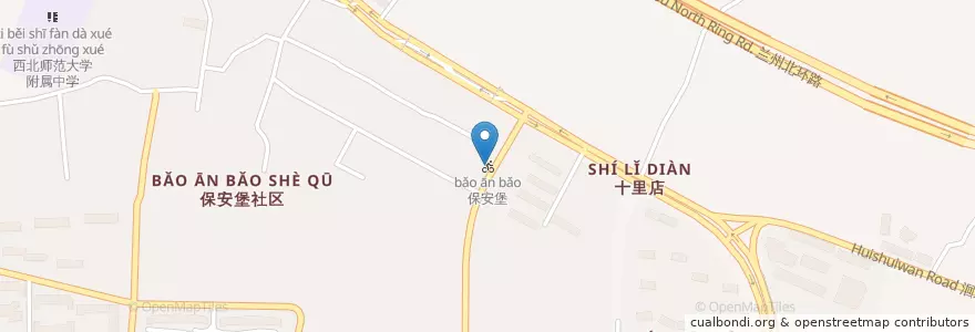 Mapa de ubicacion de 保安堡 en Çin, Kansu, 兰州市 (Lanzhou), 安宁区, 十里店街道.