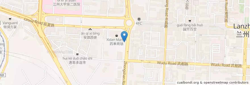 Mapa de ubicacion de 兰州剧院 en Çin, Kansu, 兰州市 (Lanzhou), 城关区, 张掖路街道.
