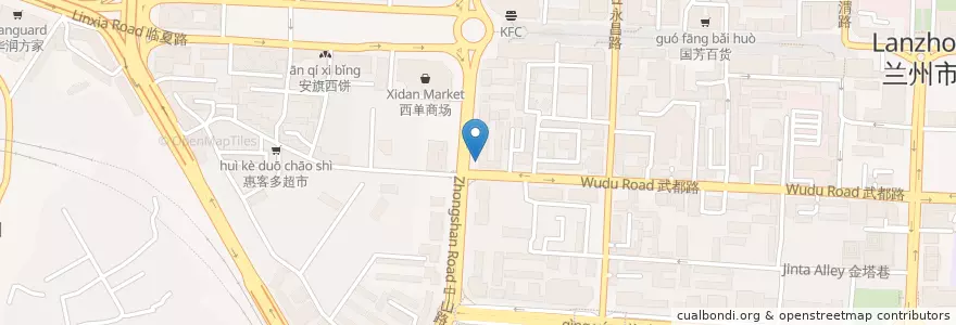 Mapa de ubicacion de 兰州十九中 en China, Gansu, 兰州市 (Lanzhou), 城关区, 白银路街道, 张掖路街道.
