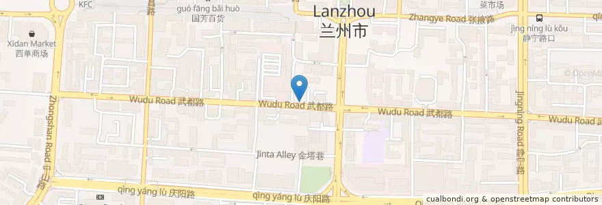Mapa de ubicacion de 城关区政府 en China, Gansu, Lanzhou, Chengguan District, Zhangye Road Subdistrict.