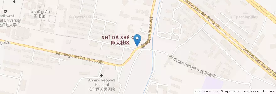 Mapa de ubicacion de 师大东门点 en 中国, 甘粛省, 蘭州市, 安宁区, 培黎街道.