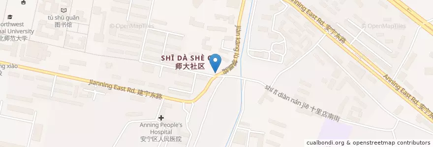 Mapa de ubicacion de 师大西门 en China, Gansu, 兰州市 (Lanzhou), 安宁区, 培黎街道.