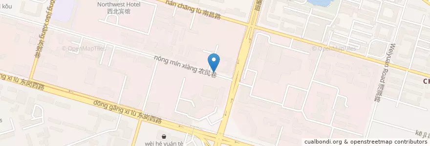 Mapa de ubicacion de 忆江南饭庄 en 中国, 甘肃省, 兰州市 (Lanzhou), 城关区, 东岗西路街道.