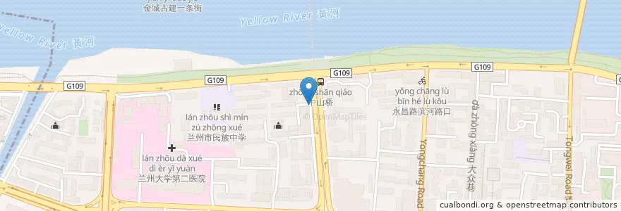 Mapa de ubicacion de 桥门大厦 en 中国, 甘肃省, 兰州市 (Lanzhou), 城关区, 临夏路街道.