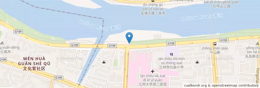 Mapa de ubicacion de 白云观 en 中国, 甘粛省, 蘭州市, 城关区, 临夏路街道.