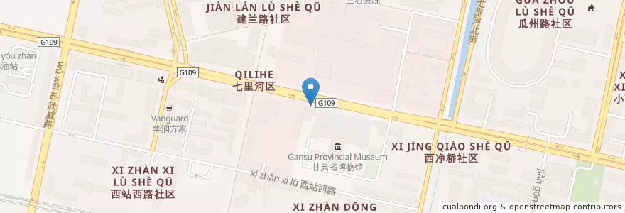 Mapa de ubicacion de 省博物馆 en 中国, 甘肃省, 兰州市 (Lanzhou), 七里河区, 西站街道.