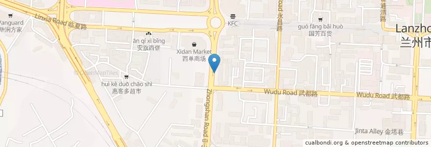 Mapa de ubicacion de 西关什字 en Çin, Kansu, 兰州市 (Lanzhou), 城关区, 张掖路街道.