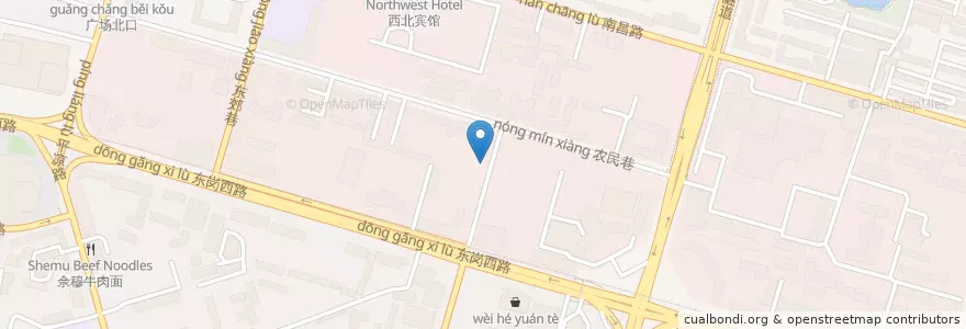 Mapa de ubicacion de 西北宾馆 en China, Gansu, Lanzhou, Chengguan District, Donggang West Road Subdistrict.