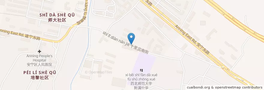 Mapa de ubicacion de 西北师大附中 en 중국, 간쑤성, 兰州市 (Lanzhou), 安宁区, 培黎街道.