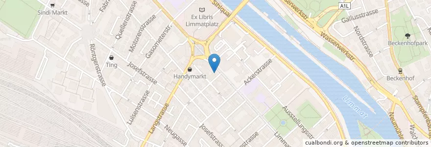 Mapa de ubicacion de TopPharm Limmatplatz Apotheke en Schweiz/Suisse/Svizzera/Svizra, Zürich, Bezirk Zürich, Zürich.