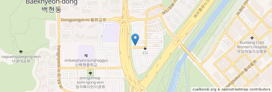 Mapa de ubicacion de 오포한우마을 en 韩国/南韓, 京畿道, 盆唐區.